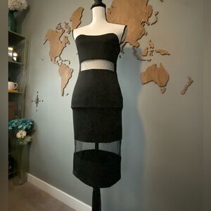 Black Midi Strapless Illusion Dress